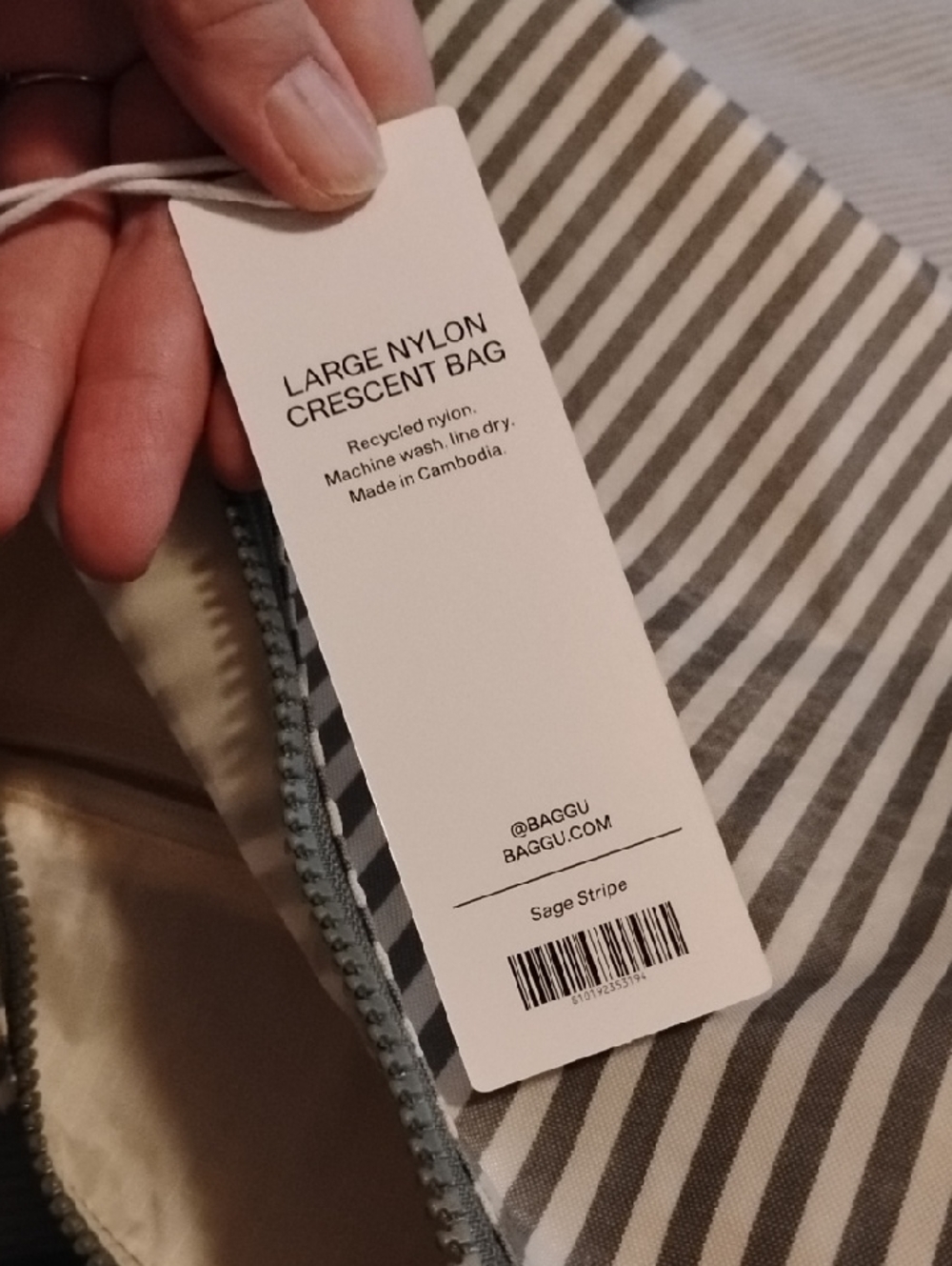 Large Baggu Crescent Bag In Sage Stripe - Picture 6 of 6